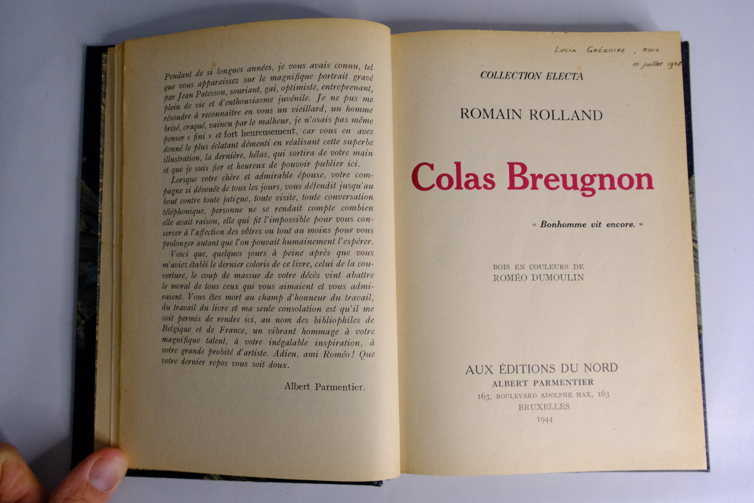 ROLLAND (Romain), Colas Breugnon. Bruxelles, Aux éditions du Nord, 1944. – Image 4