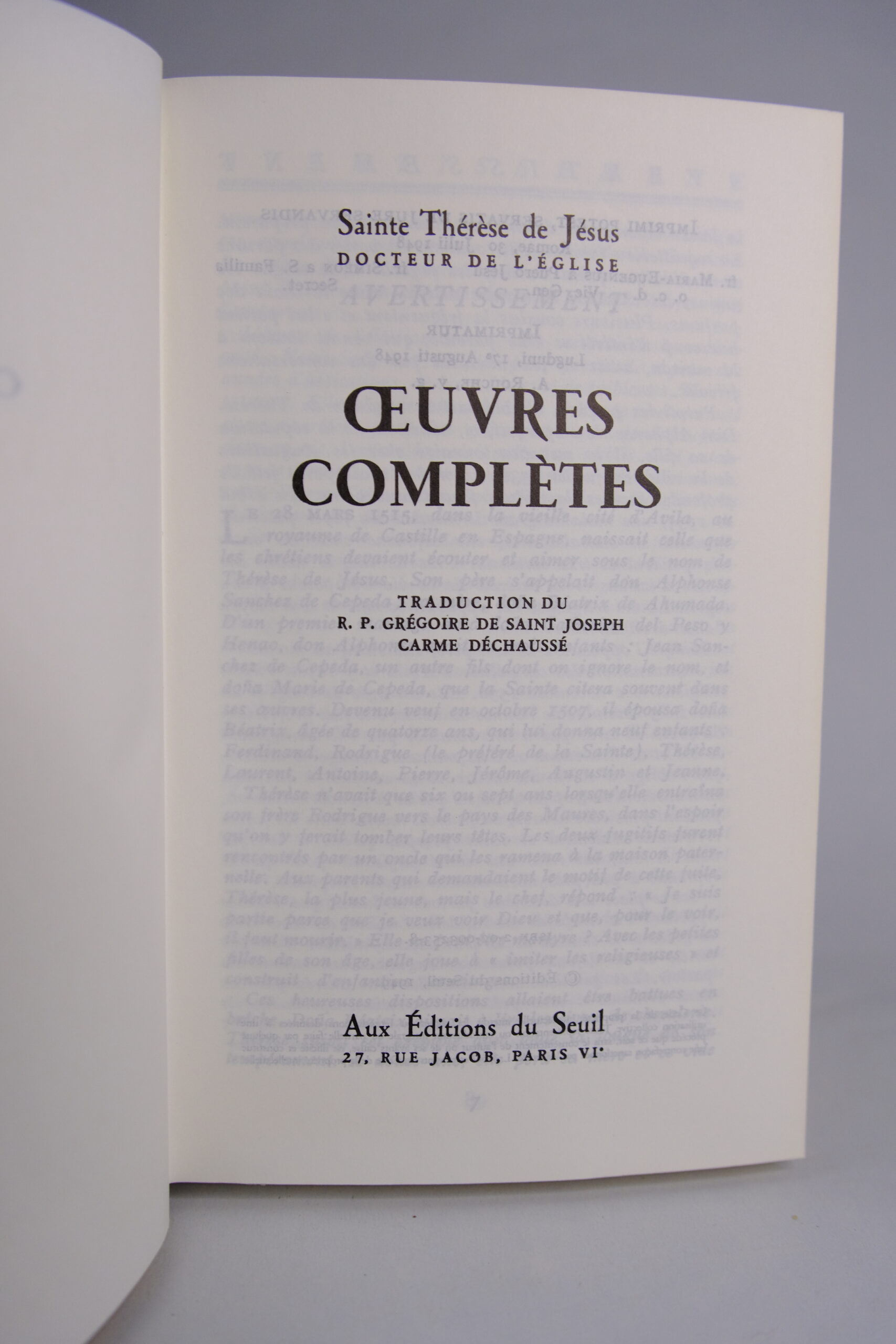Sainte Thérèse d’Avila, Oeuvres complètes de sainte Thérèse de Jésus. Tome 1.
Paris, aux éditions du seuil, 1995. – Image 3