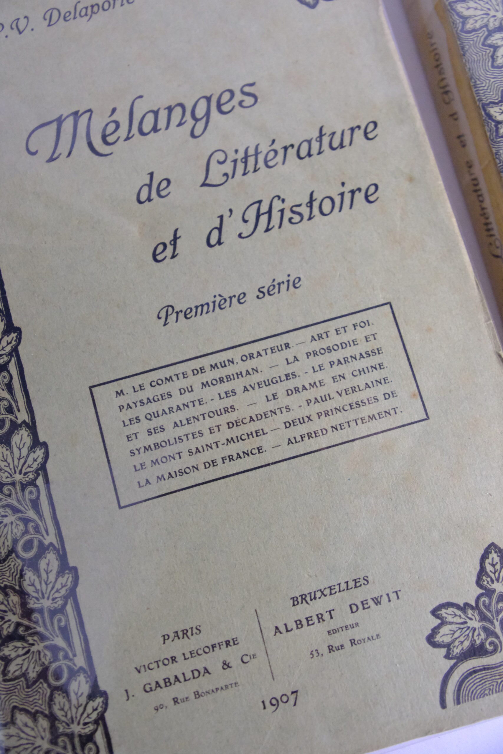 P. V. DELAPORTE, Mélanges de Littérature et d’Histoire en 2 volumes.
Bruxelles, Librairie Albert Dewit, 1906-1907. – Image 6