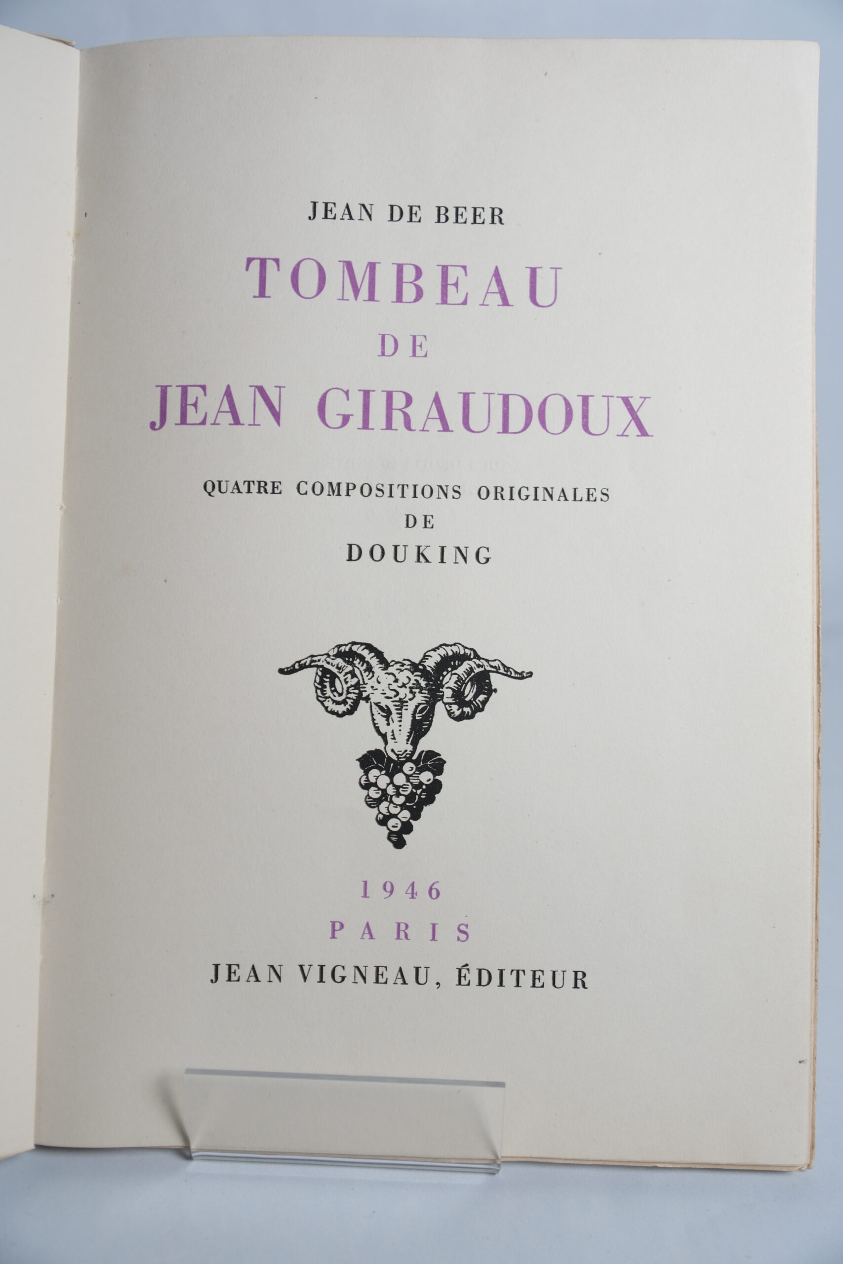 DE BEER Jean - DOUKING Georges, Tombeau de Jean Giraudoux. Paris, Jean Vigneau, 1946.
– Image 4