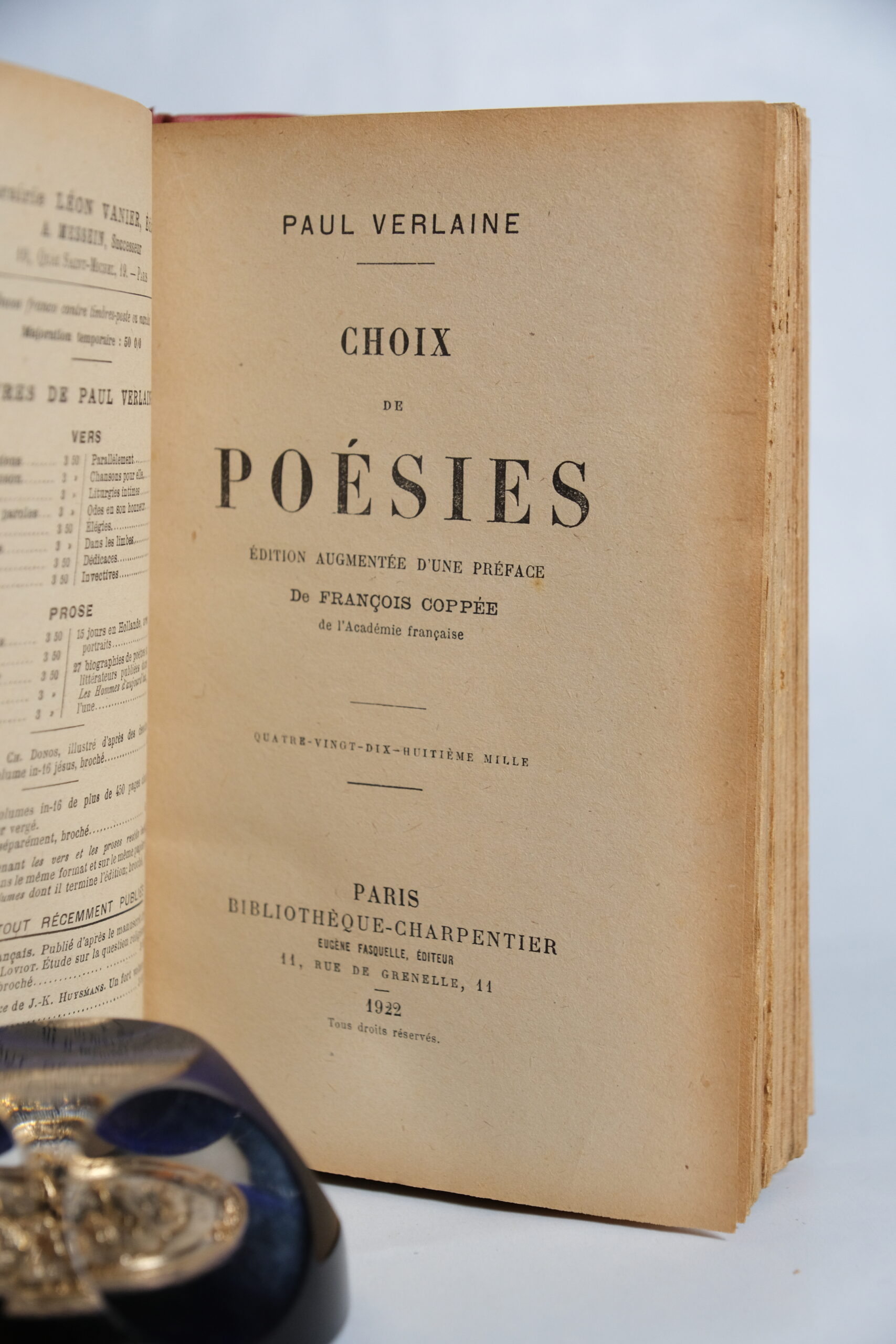 VERLAINE (Paul), Choix de Poésies. Paris, Eugène Fasquelle, 1922. – Image 4