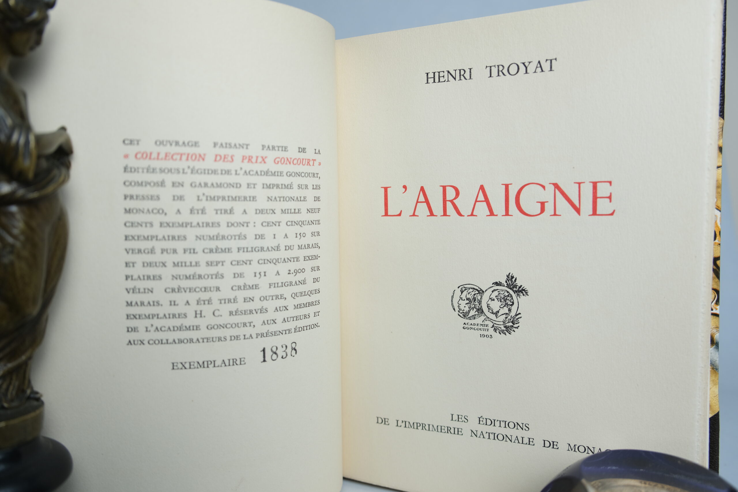 TROYAT (Henri), L’Araignée. Monaco, Imprimerie nationale, 1952. – Image 2