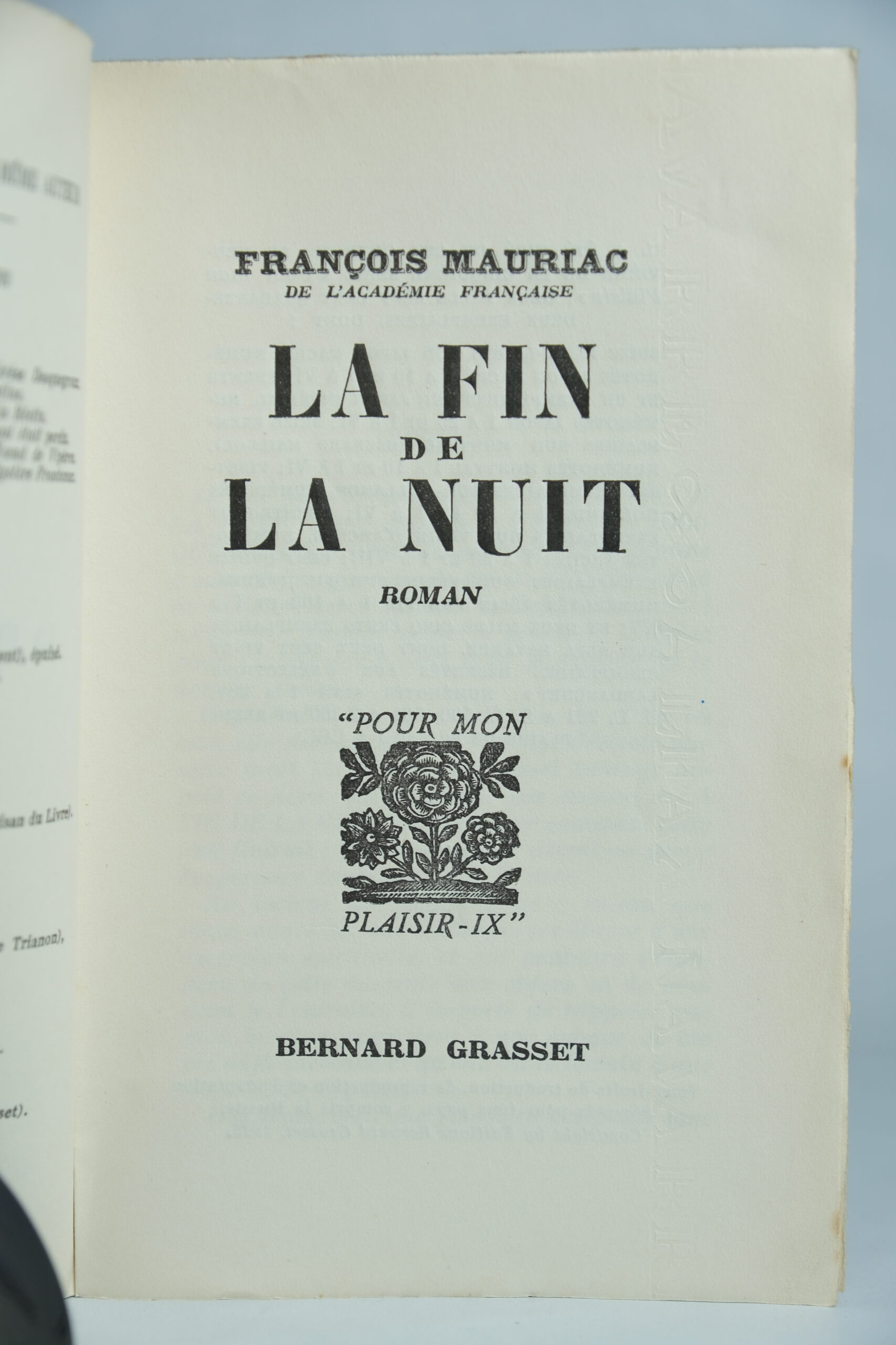 MAURIAC (François), La fin de la nuit. Paris, Grasset, 1935. – Image 3
